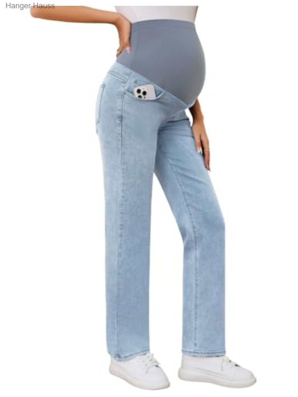 Women's Maternity Jeans Straight Leg Over Belly Stretch Casual Denim Pants
